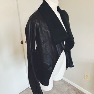 All Saint Datya Drape Black Leather Jacket